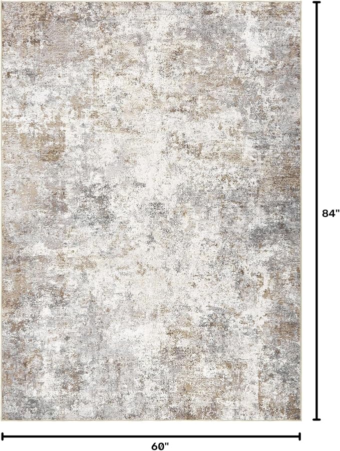 UERMEI 5x7 Area Rug Living Room Rugs - Washable Neutral Modern Abstract Soft Thin Large Rug Indoor Floor No Slip Rug Carpet for Bedroom Under Dining Table Home Office Decor - Brown Grey