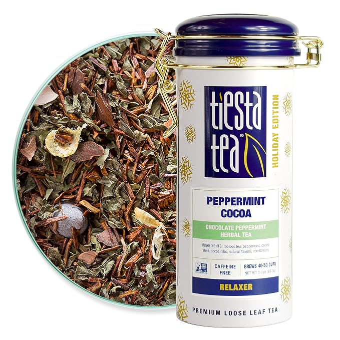 Tiesta Tea - Cozy Peppermint Cocoa, Loose Leaf, Chocolate Peppermint Herbal Tea, Premium Blend, Non Caffeinated, Make Hot or Iced Tea & Up to 50 Cups - 3 Ounce Refillable Tin