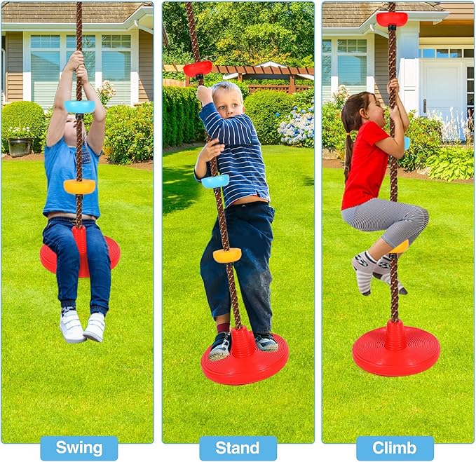 REDCAMP Climbing Rope Swings and Rope Ladder Cambo for Trees, Heavy Duty Plastic Disc Swing Seat for Kids with Hanging Strap and Snap Hooks