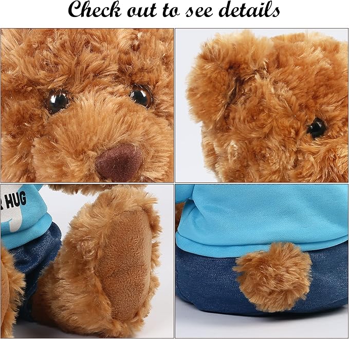 LotFancy Teddy Bear Stuffed Animal, with Removable Clothes, 10 Inch Cute Baby Boy Bear Plush, Plushies Toy for Kids, Baby Shower Decoration, Easter Gift, Brown