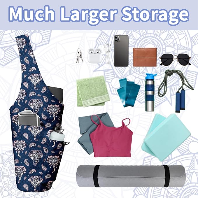 Yoga Bag for Women, Large Yoga Mat Bag Tote Carrier with Wet Dry Pocket, Water Bottle Holder & Adjustable Strap, Fits 1/2" Thick Yoga Mat for Gym, Pilates, Travel, Work
