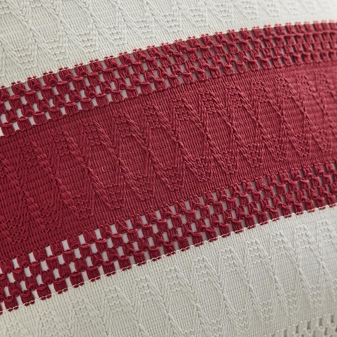 2pk Boho Pillow Covers 24x24, Natural White/Contrast/Red | 100% Organic Cotton Body, Stripe Embroidery, Farmhouse Decorative Cushion Covers for Sofa Bed Living Room Home Decor