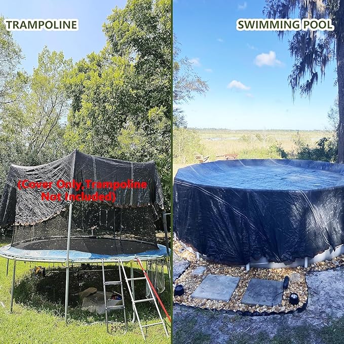 Trampoline Shade Cover, Sun Shade Cover Round 90% Sunblock Shade Cloth w/Rope, Sun Protection Trampoline Canopy for Outdoor Backyard Playground Accessories(Tent Only)