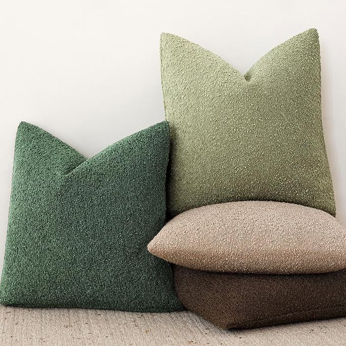 Foindtower Pack of 2 Textured Boucle Throw Pillow Covers Accent Solid Pillow Cases Cozy Soft Decorative Couch Cushion Case for Chair Sofa Bedroom Living Room Home Decor 18x18 Inch Pine Green