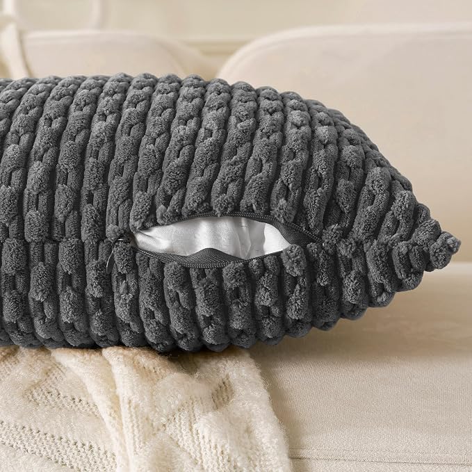 Set of 4 Dark Grey Decorative Throw Pillow Covers 20x20 Inch Corduroy Pillow Covers for Bed Couch Sofa Living Room Soft Square Cushion Cases