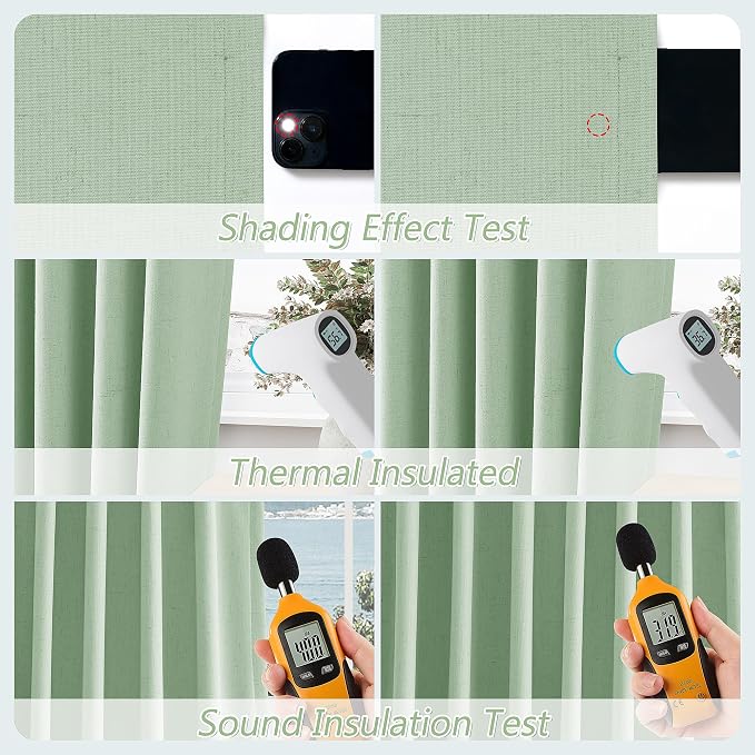 Guken 100% Blackout Curtains 102 Inch Length 2 Panels Set for Living Room Bedroom Back Tab Thermal Insulated Black Out Linen Drapes Room Darkening Window Curtains Aqua Green 52x102