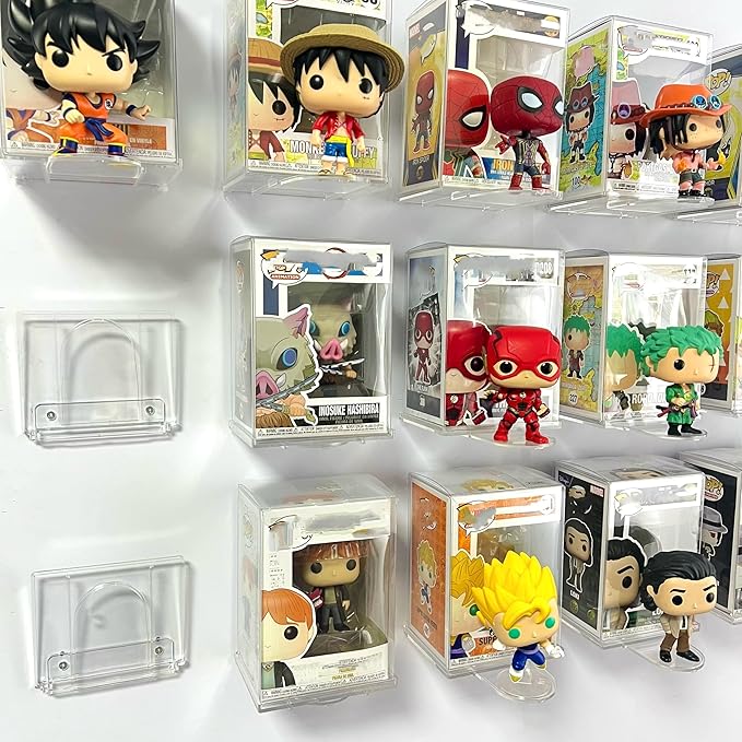 10-Pack Collapsible Acrylic Shelf, Compatible with Funko Pop Figure Collection Case (4.5" x 3.5") Or Display Case for Boxed Characters (Clear)