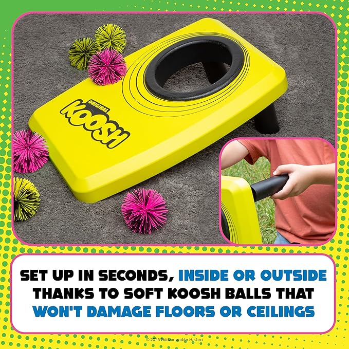 Koosh Kornhole, Cornhole Set for Kids - Outdoor Toys for Boys and Girls, Perfect for Beginners, Preschool Toys, Easy Storage, 1 Kornhole Board, 6 Koosh Balls Included, Ages 5+