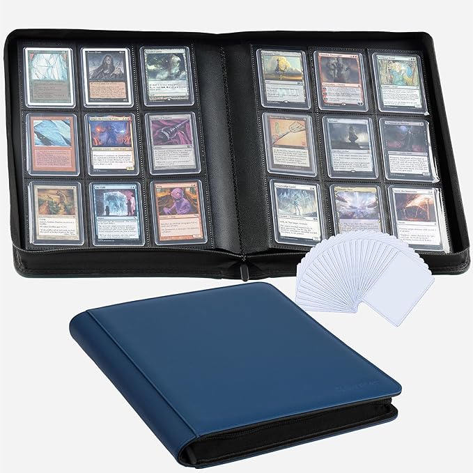 9-Pocket Toploader Binder, Clovecat Premium Card Book， Holds 252 Trading Card with 20 Removable Top-loader Sleeves，PU Card Holder Folders,Card Album for MTG, TCG, Yugioh, Game & Sports Cards(Blue)