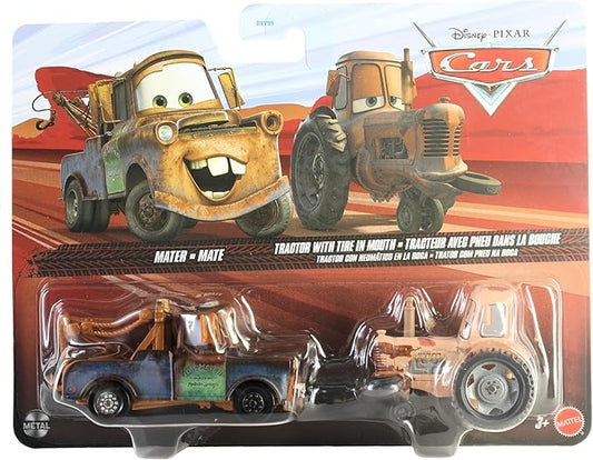 Mattel Disney Cars 2025 1:55 Scale 2-Pack Mater and Tractor with Tire in Mouth