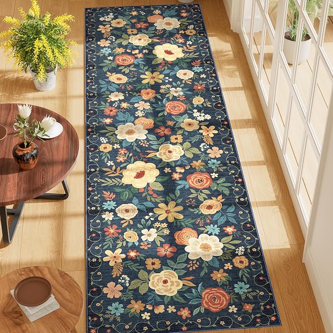 DUKINO 2x7 Runner Rug for Hallway, Soft Washable Rug Non Slip, Navy Blue | Low Pile, Stain Resistant Indoor Carpet Runner for Kitchen, Bedroom, Bathroom, Entryway, Laundry, Pet Friendly, Home Decor