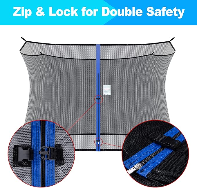 SPORTYOUTH Trampoline Net Replacement, 12ft 13ft 14ft 15ft Round Frame Trampoline Safety Enclosure Netting with Adjustable Straps, Breathable Weather & UV Resistant (NOT Included Poles)