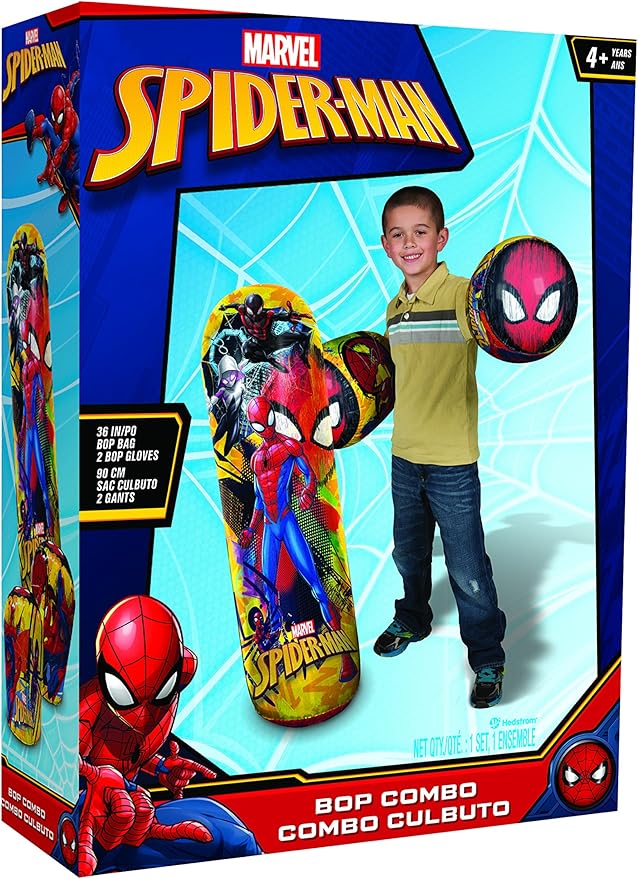 Hedstrom Spiderman Bop Bag Inflatable Punching Bag and Gloves Set, 36 Inch