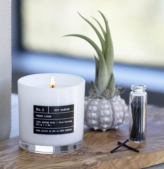 Lulu Candles | Fresh Linen | Smells Clean & Crisp | Luxury Scented Soy Jar Candle | Hand Poured in The USA | Highly Scented Long Lasting (9 Oz.)