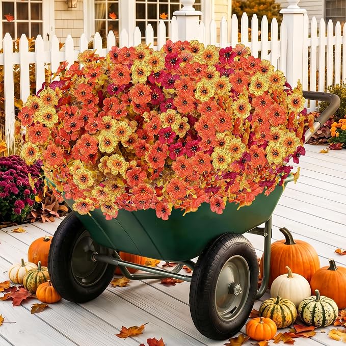 Artificial Flowers for Outdoor,Silk Flowers No Fade Fake Plastic Flowers Faux Plants for Outdoors Outside Front Porch Hanging Planter Window Box Garden Home Decoration,13 Pack(Autumn Colors) | Silk Flowers Fake Plastic Flowers Faux Plants for Outside F...