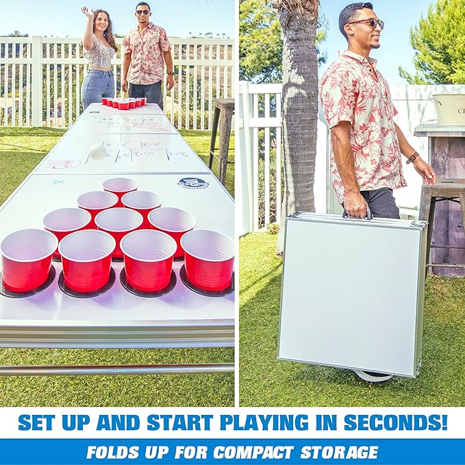 GoPong 8 Foot Portable Beer Pong/Tailgate Tables (Black, Football, American Flag, or Custom Dry Erase)