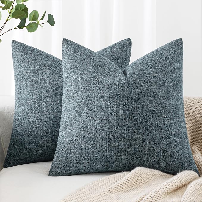 MIULEE Pack of 2 Decorative Linen Burlap Coastal Pillow Covers Farmhouse Accent Pillowcases for Sofa Car Couch Bedroom Living Room Decor 18x18 Inch Dusty Blue