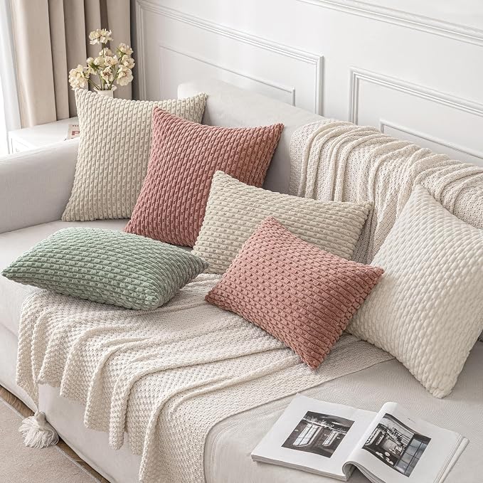 MIULEE Euro Sham Decorative Throw Pillow Covers 24x24 Blush Pink Corduroy | Textured Striped Pack of 2 Striped Pillow Covers Modern Farmhouse Home Decor for Couch Bed Sofa Living Room