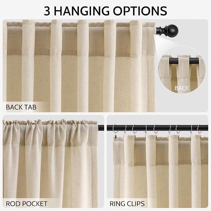 Nanspring Tan Linen Curtains 84 Inches Long for Bedroom Back Tab Light Filtering Privacy Semi Sheer Curtain Modern Farmhouse Decor Cotton Textured Drapes for Living Room 2 Panels 52x84