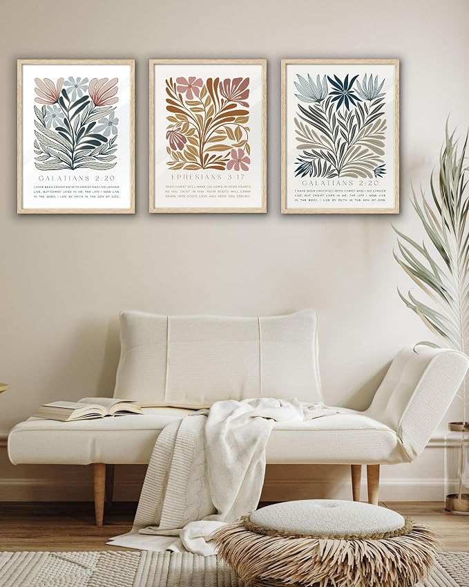 EcoHest 12x16 in Galatians 2:20 Botanical Floral Framed Christian Wall Art | Natural Oak Wood Frame, Canvas Wall Art, Nature Scripture Bible Verse Decor for Bedroom, Living Room, Office, Church, 1Pack