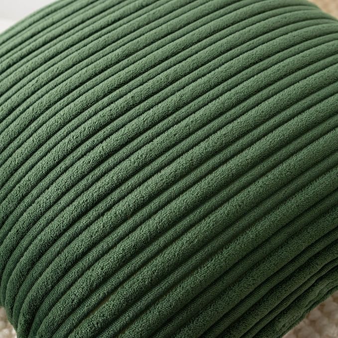 UGASA Velvet 12x20 Inch Lumbar Soft Throw Pillow Cover Boho Farmhouse Decorative Corduroy Striped Both Sides Solid Rectangular Cushion Case for Couch Bedroom Sofa Home, 1 Piece, Moss Green