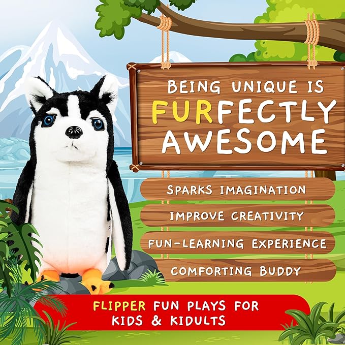 Randimals Plush Toy Stuffed Animal Mix - Penguin & Husky Dog Hybrid Stuffed Animals for Girls & Boys - Huggable & Soft Animal Characters Cute Plushies - Unique Toys for Discovery & Adventure