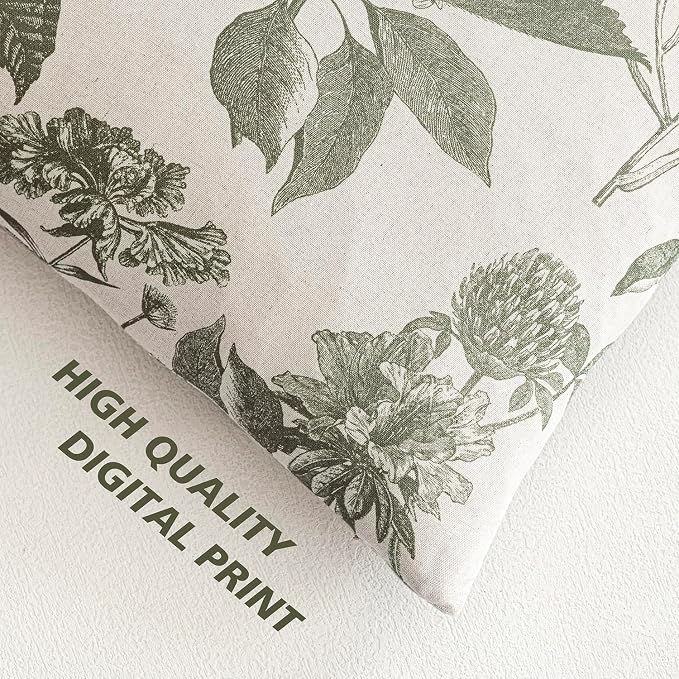 Foindtower Set of 2 Linen Floral Throw Pillow Covers Vintage Accent Print Decorative Cushion Covers Farmhouse Boho Home Decor for Sofa Chair Couch Bedroom Living Room,20×20 Inch,Sage Green