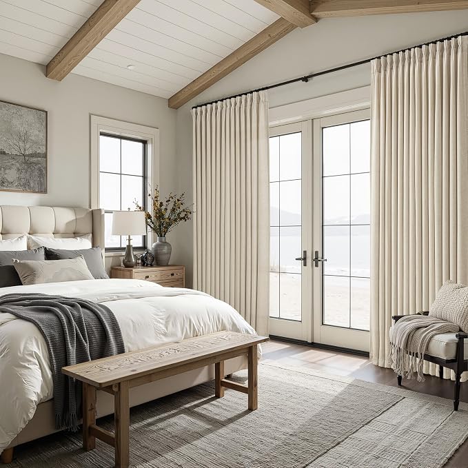 Pinch Pleated Warm Beige Sheer Curtains 102 Inches Long for Sliding Glass Doors 2 Panels Set, Burlywood Birch Flax Linen Light Filtering Window Drapes with Hooks for Kids Room 40"W x 102"L Inch Length