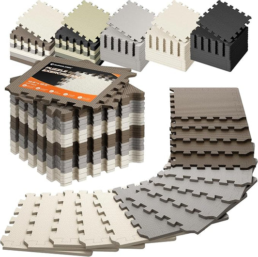 SUPERJARE Gym Floor Mats, EVA Foam Puzzle Exercise Mats, Interlocking Floor Mats, Cushioned Foam Floor Tiles, Gym Flooring Workout Mat for Home Gym, Playroom, Garage, 12.6"x12.6"x0.4"