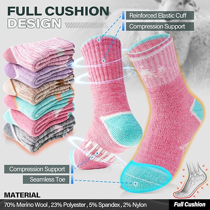 ANTSANG Kids Toddlers Boys Girls Merino Wool Hiking Athletic Thermal Warm Winter Socks