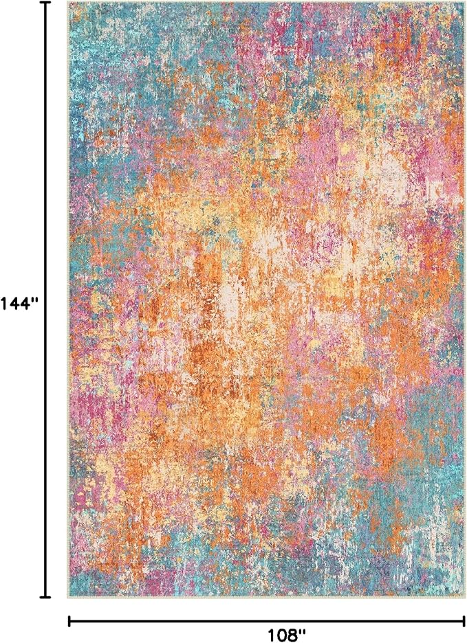 RELEANY Washable 9'x12' Abstract Area Rug for Living Room Starlight | carpet for bedroom, kitchen, office, hallway and entryway, printed pattern, non-slip, soft, stain-resistant, easy to clean