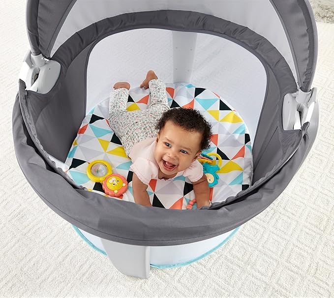 Fisher-Price Portable Bassinet On-The-Go Baby Dome, Travel Play Space with Developmental Newborn Toys & Canopy, Windmill