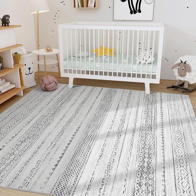 Nakagishi Boho 10x12 Area Rug Living Room Rugs Machine Washable Gray | Soft, Pet & Kid Friendly, Carpet for Living Room/Bedroom/Office/Kitchen/Nursery, Daily Home Decor Stain Resistant Moroccan