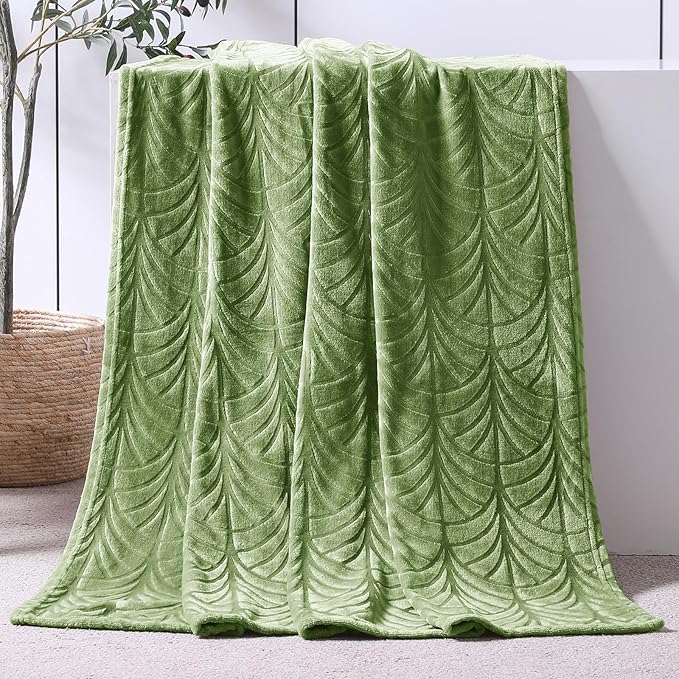 Whale Flotilla Soft Flannel Fleece Throw Blanket for Couch, Olive Green | Cozy Lightweight Breathable Velvet Sofa Throws, Plush Fluffy Vintage Pattern Decorative Blanket for Bed, All Season, 50"x60"