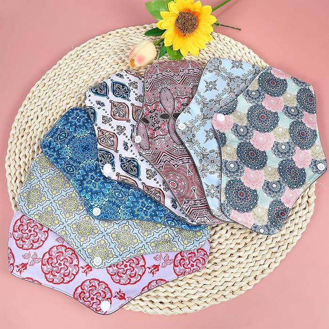 PHOGARY Reusable Menstrual Pads for Heavy Flow with Wet Bag, 7 Pieces Sanitary Pads Set with Wings for Women, Washable Overnight Cloth Panty Liners