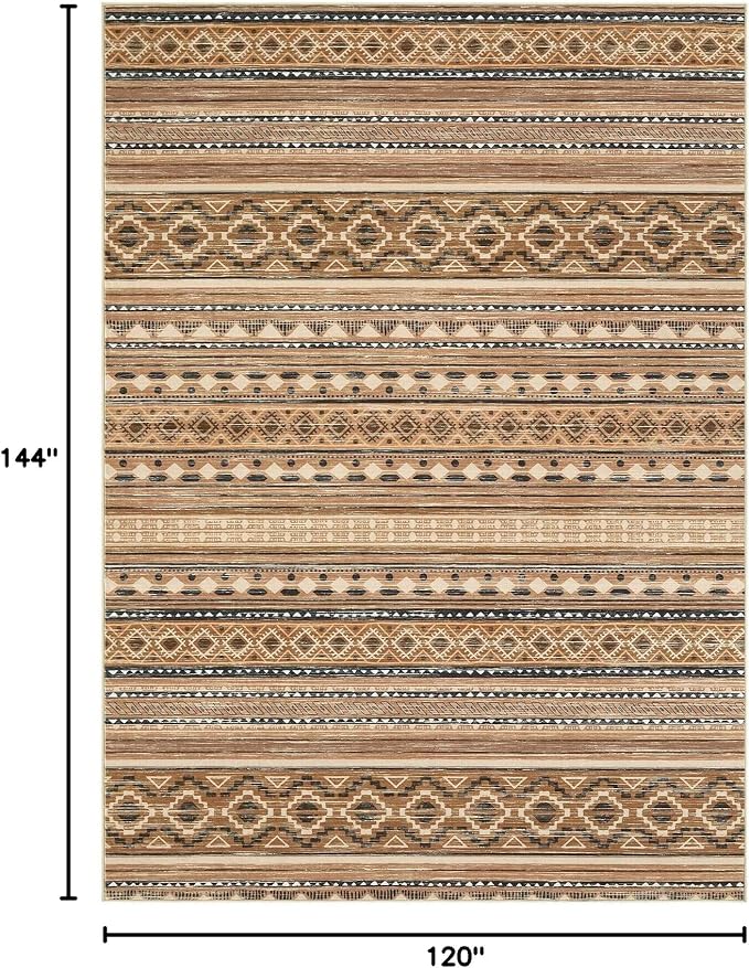cotiled 10x12 Area Rugs Living Room Rug: Washable Boho Rugs with Non Slip Backing Large Soft Indoor Stain Resistant Carpet for Bedroom Farmhouse Dining Room Lightweight Home Decor Brown/Beige