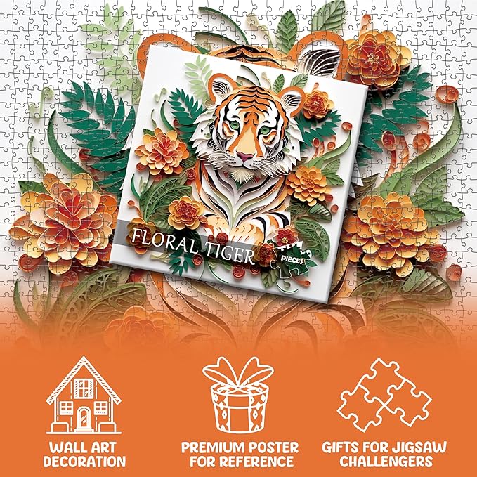 Puzzle 1000 Piece for Adults Jigsaw Featuring Aesthetic Home Decoration Unique Gift for Cat Lovers Premium Large Puzzle for Family Fun (Tiger Puzzles-1000pcs)