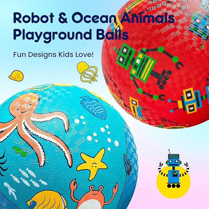 U&C Planet 2 Pack Playground Balls for Toddler Kids, 6 inch 8.5 inch Cartoon Rubber Balls with Pump, Dodgeball Kickball for Outdoor & Indoor Game, Great Gift for Boys Girls Aged 1 and Above