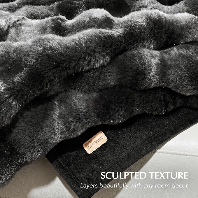 Faux Rabbit Fur Bubble Throw Blanket, 60"x80", Marble Black | Ultra Soft, Luxury Faux Rabbit Fur Throw, Thick Warm Bubble Blanket, Cozy Fluffy Reversible, for Bed, Couch, Chair, Sofa