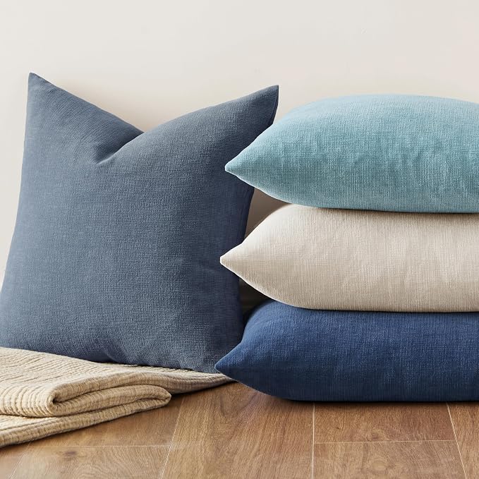 MIULEE Dark Grey Blue Chenille Couch Throw Pillow Covers, 20x20 | Set of 2, Soft Coastal Home Decor, Modern Farmhouse Decorative Pillowcases for Sofa Living Room Bed