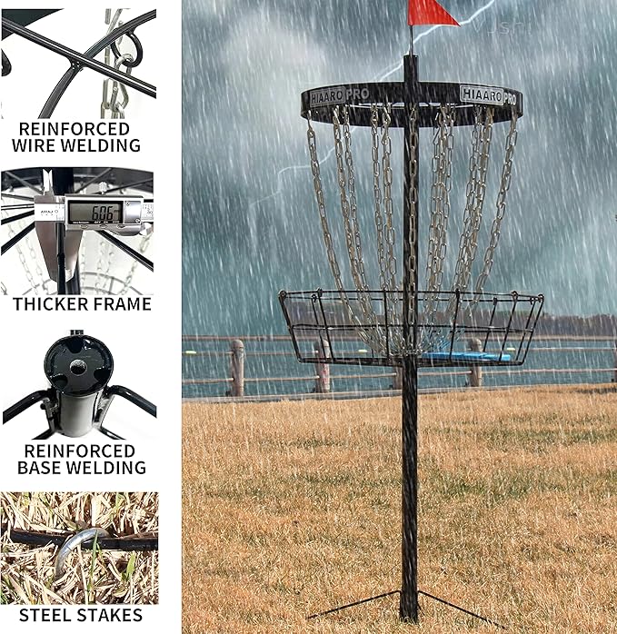 PDGA Approved HIAARO PRO Disc Golf Basket, Portable Disc Golf Target with Heavy Duty 24 Chains, Professional Disc Golf Basket