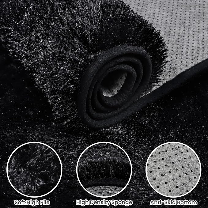 9x12 Area Rugs for Living Room Rug: Soft Fluffy Shag Black Rugs for Bedroom, Non-Slip Large Fuzzy Plush Rug Indoor Floor Carpet for Nursery Kids Boys Girls Room, Dorms, Playroom, Modern Home Decor