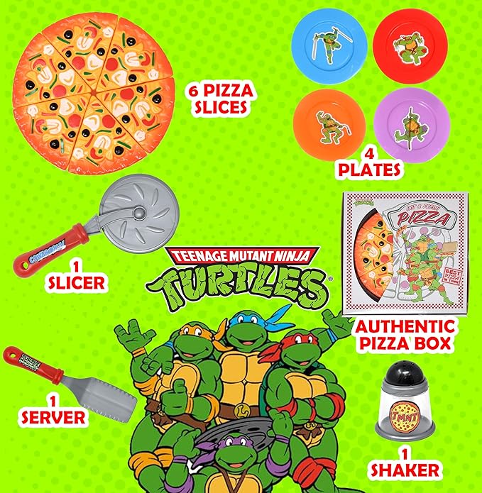 Pizza Party Play Food Toy Set for Kids Slice & Serve Plastic Pizza Pretend Box Pie Cutter Fake Condiments Play Foods & Bookmark for Children Toddlers