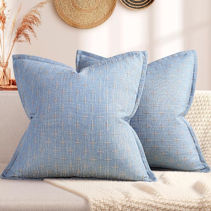 Pillow Covers 20x20 Set of 2 Soft Polyester Textured Pillow Covers with Stylish Flange Edge Cozy Farmhouse Throw Pillows for Couch Bed Sofa Living Room