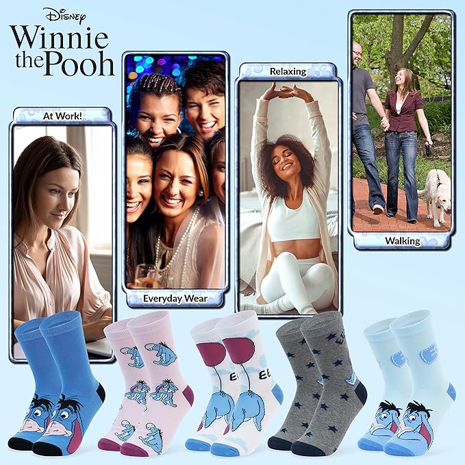Disney Stitch Socks Gifts for Women Teens, US Size 4-9, Baby Yoda Pack of 5 Fuzzy Casual Crew Socks for Home Sleep Winter