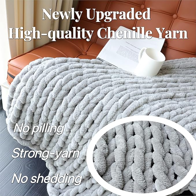 Maetoow Chenille Chunky Knit Blanket,Handmade Cozy for Home Decor,50×60,Grey