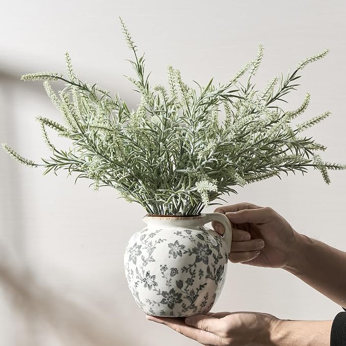 5.39 Inch Vintage Gray Chinoiserie Floral Vase, Antique Rustic Ceramic Vase for Home Decor, Living Room, Bookshelf, Office, Entryway, Garden, Chinoiserie Decor, Tuscan Decor