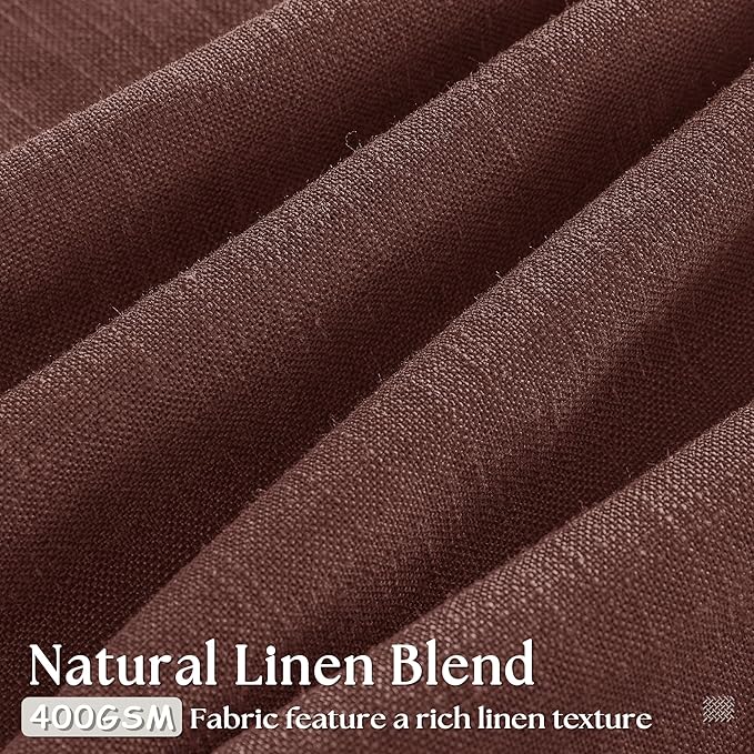 Chestnut Brown Pinch Pleated Linen Sheer Curtains 45 Inch Length 2 Panels | for Kitchen Small Bay Window Basement, Pinch Pleated with Hooks Rings Back Tab, Memory Shape, Thick Linen Semi Sheer, W40xL45