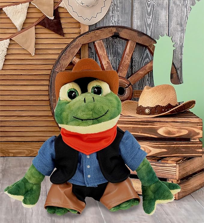 DolliBu Cowboy Stuffed Animal Dress Up Set - Western-Themed Outfit with Hat, Jeans, Vested Shirt, Bandana Cowboy Costume - Pretend Play Clothes for Teddy Bears - Large for 8 to 10 Inch Plush Toys