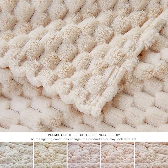 EXQ Home Gentle Soft Fleece Throw Blanket – Cozy Lightweight 3D Imitation Turtle Shell Jacquard Blanket for Couch Bed – All-Season Warm Fuzzy Flannel Blanket for Women Mom Her Gifts(84"x90",Beige)